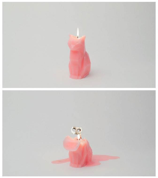 猫形状的蜡烛，这燃烧完的形状？