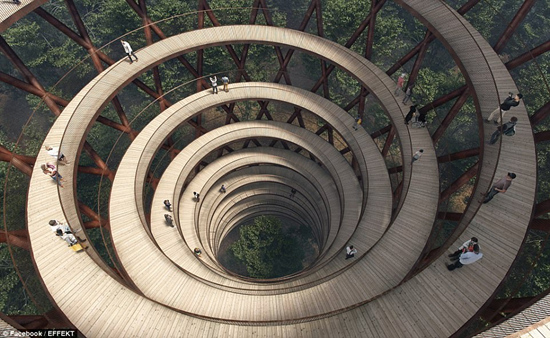 丹麦建45米高森林螺旋步道 提供“树梢观光”体验。