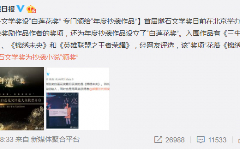 《锦绣未央》获专门颁给年度抄袭作品的白莲花奖，竟然不是洋葱新闻哈哈哈