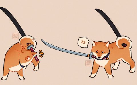 推特画师 Nira̷e 以那段“柴犬拔刀”视频为灵感创作的“武士柴” ​​​​