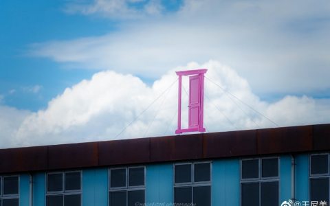 奈良有家工厂在楼顶上放了一个粉色的任意门，有种次元壁破了的感觉