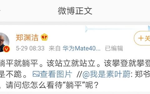 郑渊洁：该躺平就躺平。该站立就站立。该攀登就攀登。就是不跪