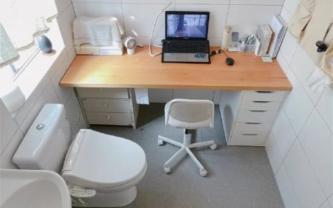 洗手间也能放书桌，绝了！