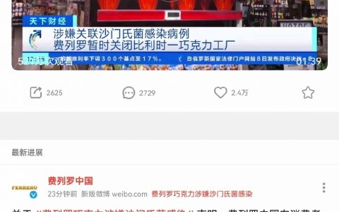 费列罗巧克力涉嫌沙门氏菌感染