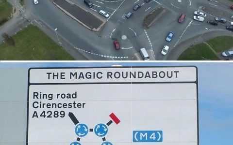 英国斯温登著名公路的“神奇旋转木马”，是世界上最复杂的环形交叉路之一。