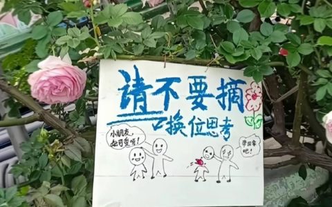 一块很生动形象的爱花标语 ​​​