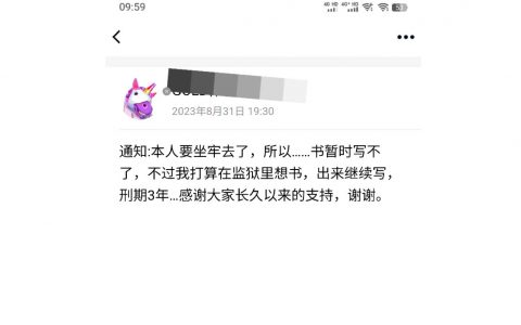 一个网文作者断更的理由是：要去坐牢了