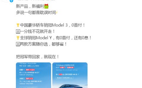 特斯拉中国推出0首付活动