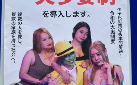 日本东京市长竞选海报：解决少子化的根本之道，请为一夫多妻制投票！ ​​​