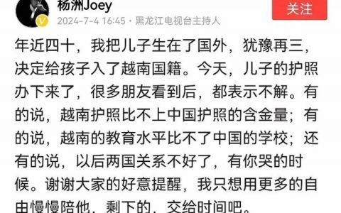 黑龙江电视台的主持人说把孩子入了越南国籍