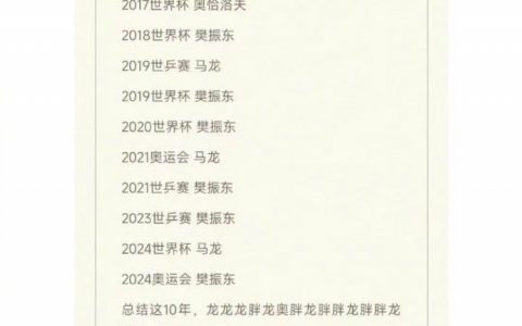 原来乒乓球男单已经十年没有新的世界冠军了。