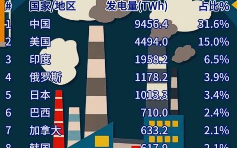 2023年全球发电量占比，中国一家就是全球的三分之一
