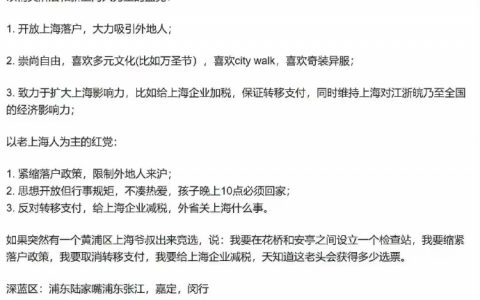 知乎这位朋友将美国大选红蓝大战类比成新老上海人的观点差异，好形象好精彩