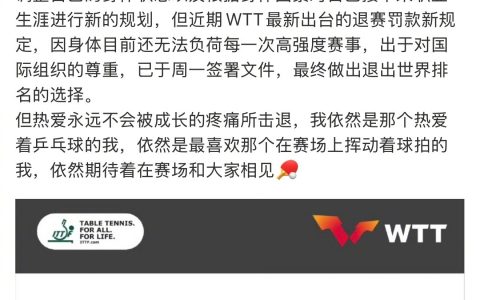 陈梦、樊振东都宣布退出世界排名了。