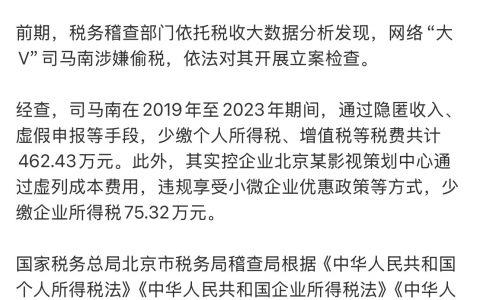 司马南偷税被罚超900万元