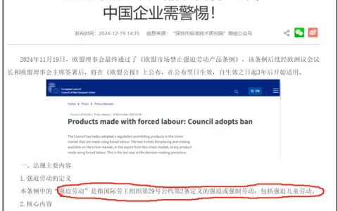 今天网上在发酵一个事情，说欧盟通过了《禁止强迫劳动法案》